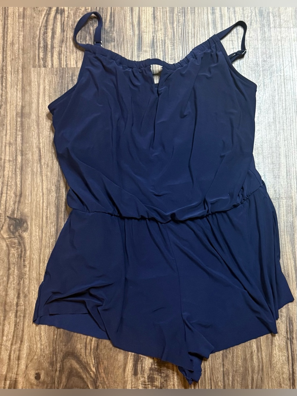 Aqua Green Navy Blue Swim Suit Cover Romper with Adjustable Straps XL-1X Plus